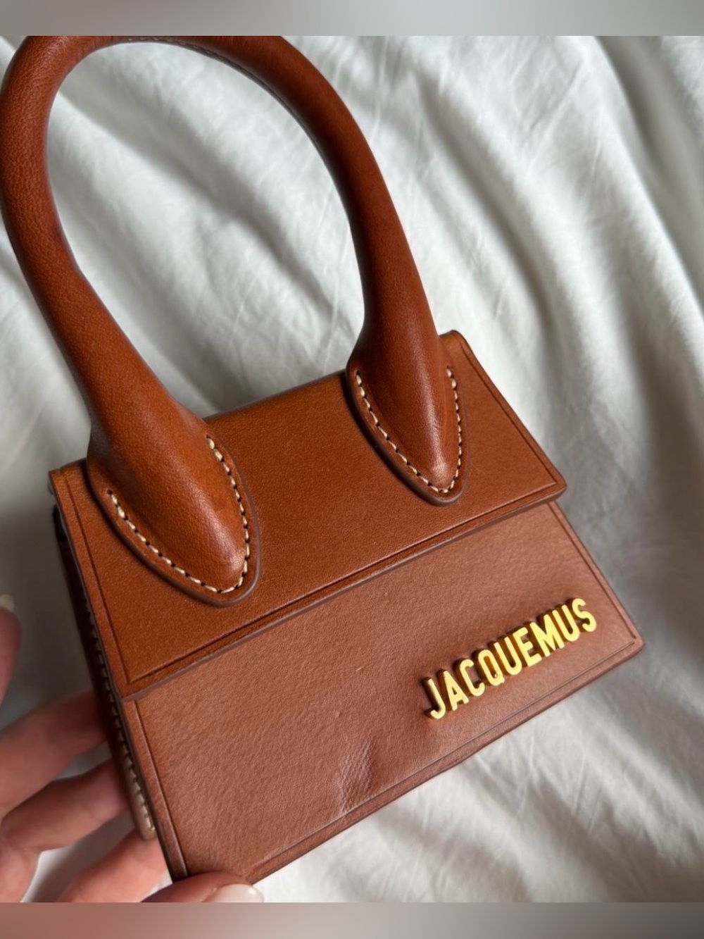 Jacquemus Tan Le Chiquito Top-Handle Mini Bag with Gold Logo - Picture 3 of 3
